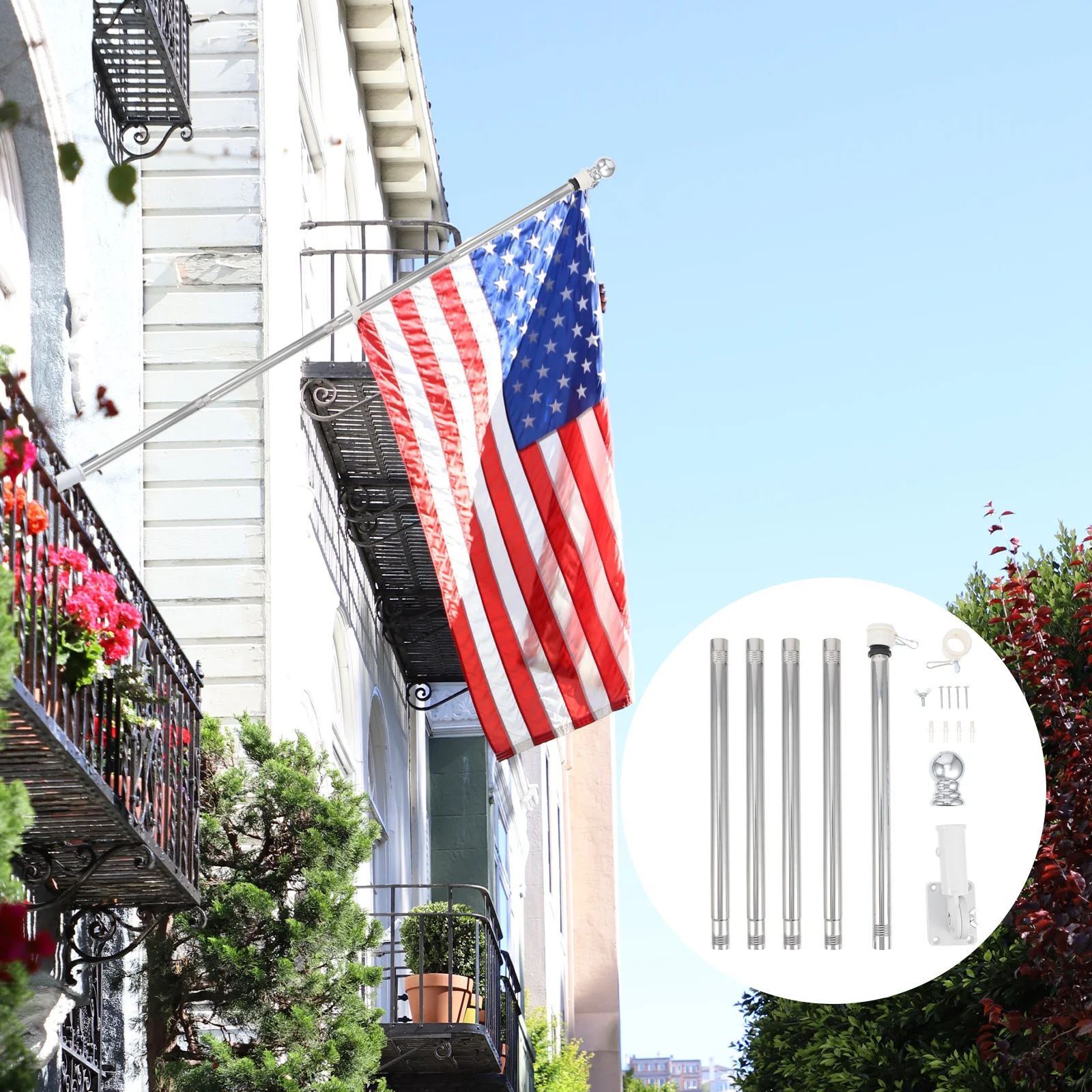 

180-Degree6ft Aluminium Alloy Flag Pole Kit And Flagpole Mounting Base Flagpole And Stand Kits Adjustable Wall Holder