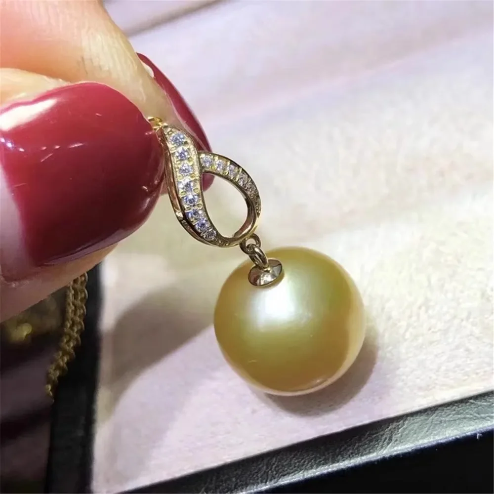 

DIY Pearl Accessories G18K Yellow Gold Pendant Empty Tray Fashion Pearl Necklace Pendant Empty Holder Fit 8-12mm RoundDIY Pearl