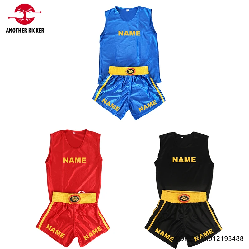 

Boxing Shorts Custom Muay Thai Shorts Sleeveless Vest Men Women Kids Martial Arts MMA T Shirt Sanda Cage Fight Kickboxing Pants