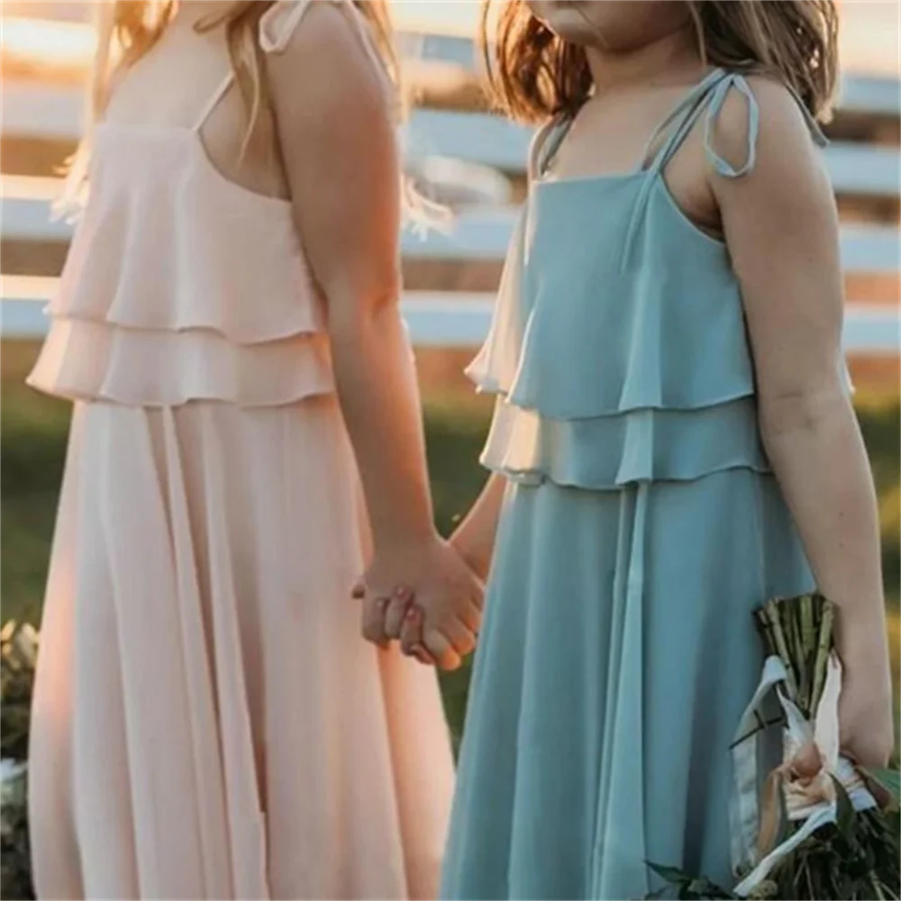 

First Communion Dresses Summer Tulle Sleeveless Suspenders Princess Flower Girl Dress Wedding Party Ball Dream Kids Gift
