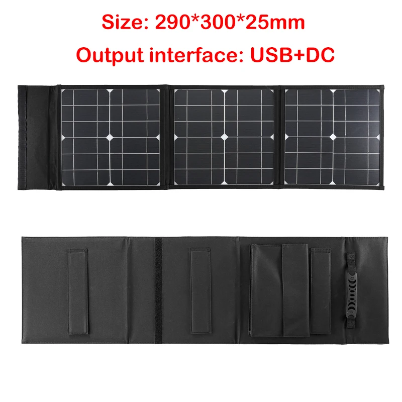 DC + USB 고속 충전 접이식 태양 전지 패널, 휴대용 태양 전지 충전기 보조배터리, 휴대폰 캠핑 밴 RV 야외용, 18V, 100W