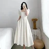 Slim Fit Women White Sleeve Square Neck Light Wind Style Long Skirt