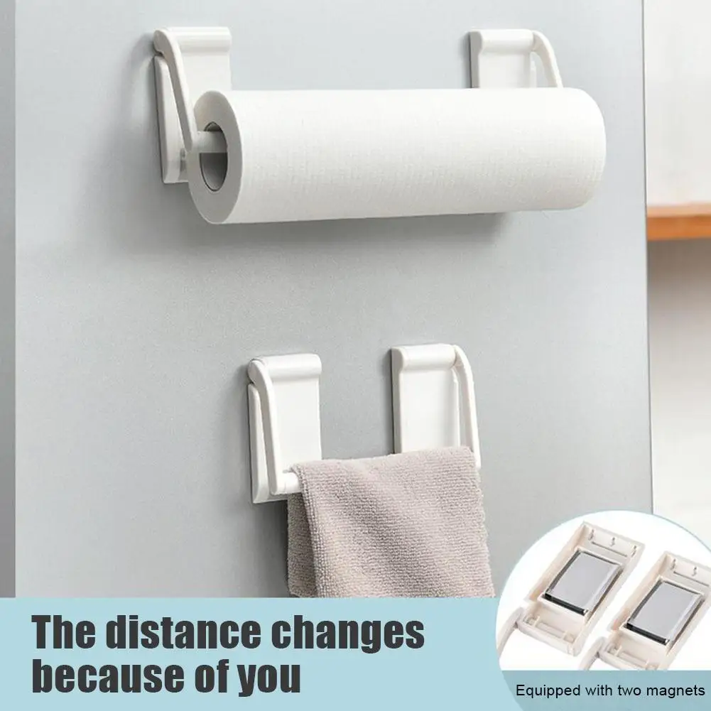 Household Magnetic Paper Towel Holder Kitchen Hanger Film Rack Storage Cling Dishcloth Punch-free Roll Holder Paper paper towel holder