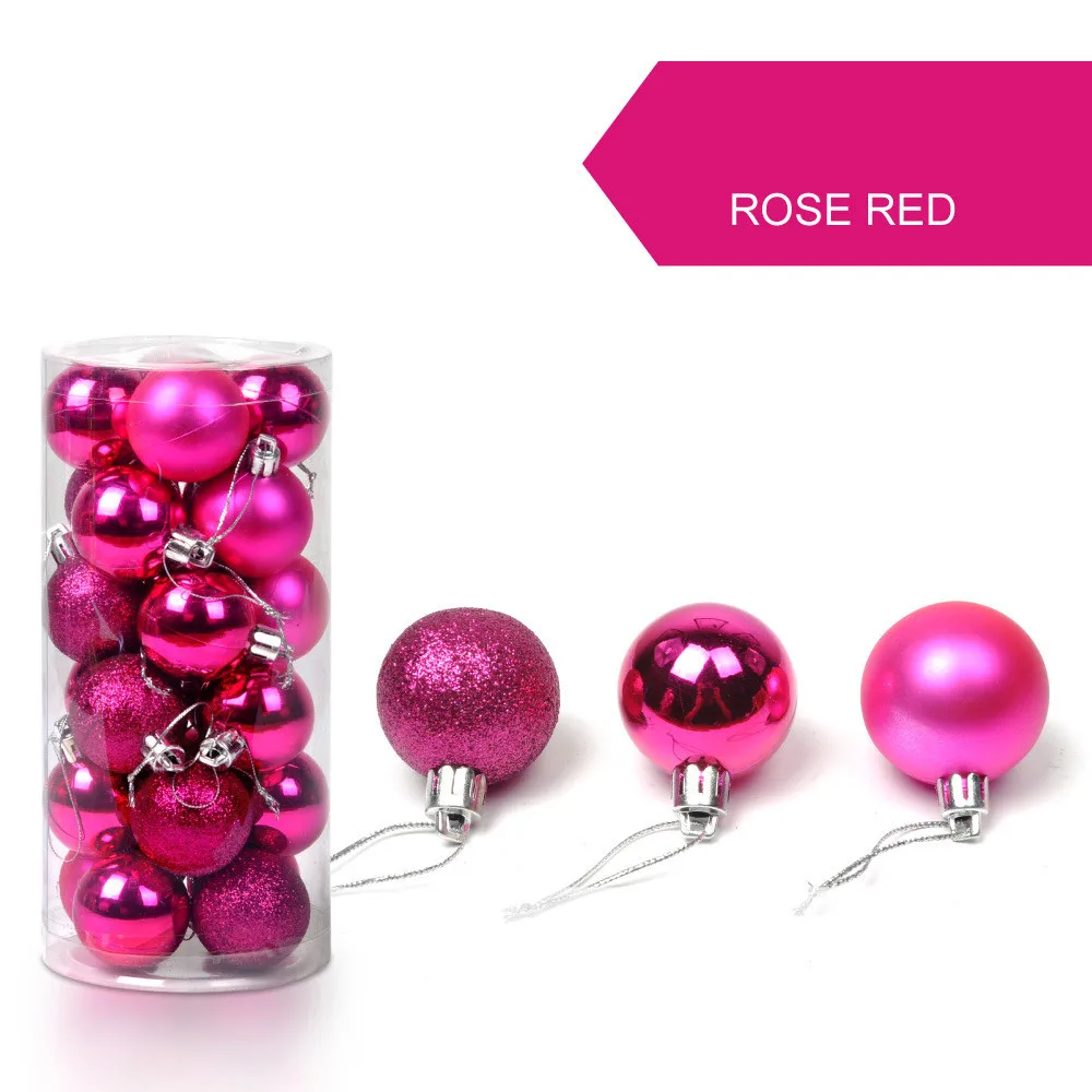 24pcs 3cm Glitter Christmas Ball Ornament Hanging Bauble Ball Gold Pink Champagne Christmas Tree Decorations New Year Gift 2