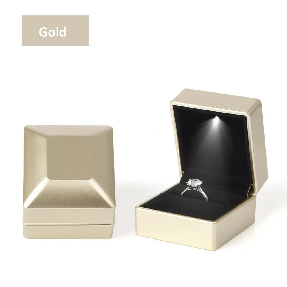 New in LED Light Jewelry Box Ring Earrings Earnail Pendant Organizer Imitation Leather Velvet Decorative Gold Frame Storage Box