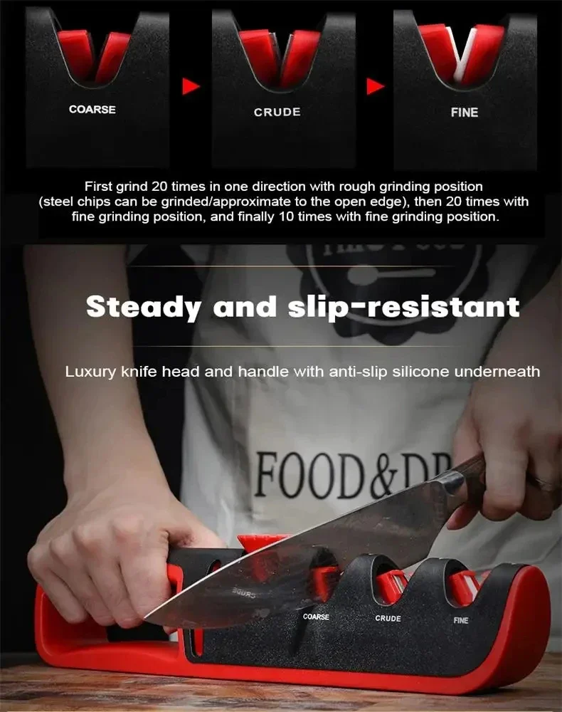 Description Picture 4 of itemkitchen accessories 1Pc Black/Red Angle Adjustable Five In One Knife Sharpener Professional kitchen gadgets