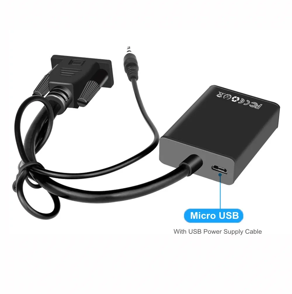 1080P Full HD VGA to HDMI-compatible Converter Adapter Cable with Audio Output VGA HD Adapter for PC laptop to HDTV Projector