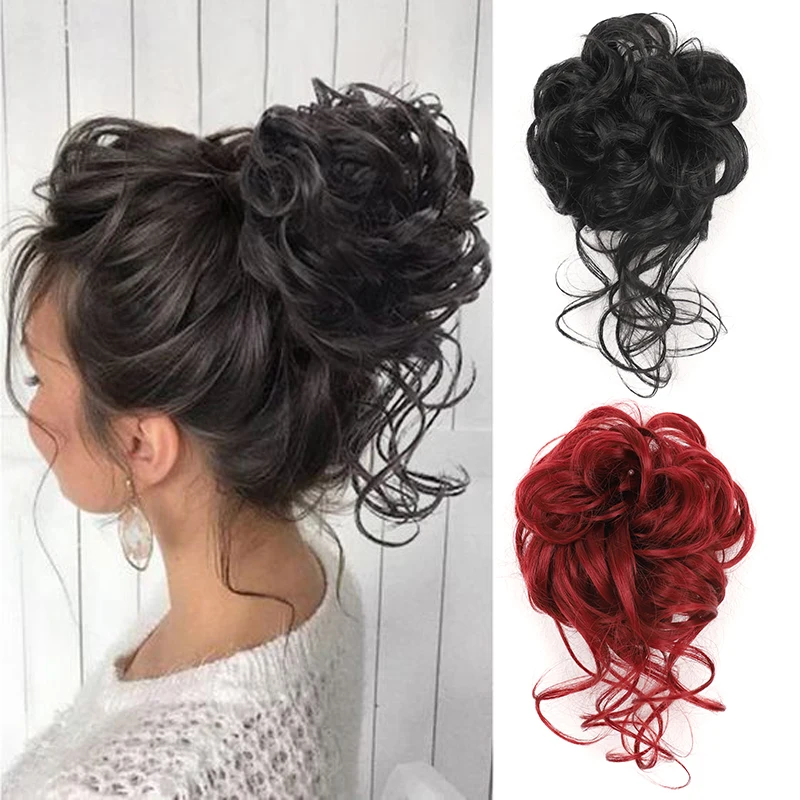 

Synthetic Curly Messy Bun Hair for Women 10 Inch Scrunchy Donut Chignon with Elastic Ombre Blonde Hair Buns Hairpieces Extension