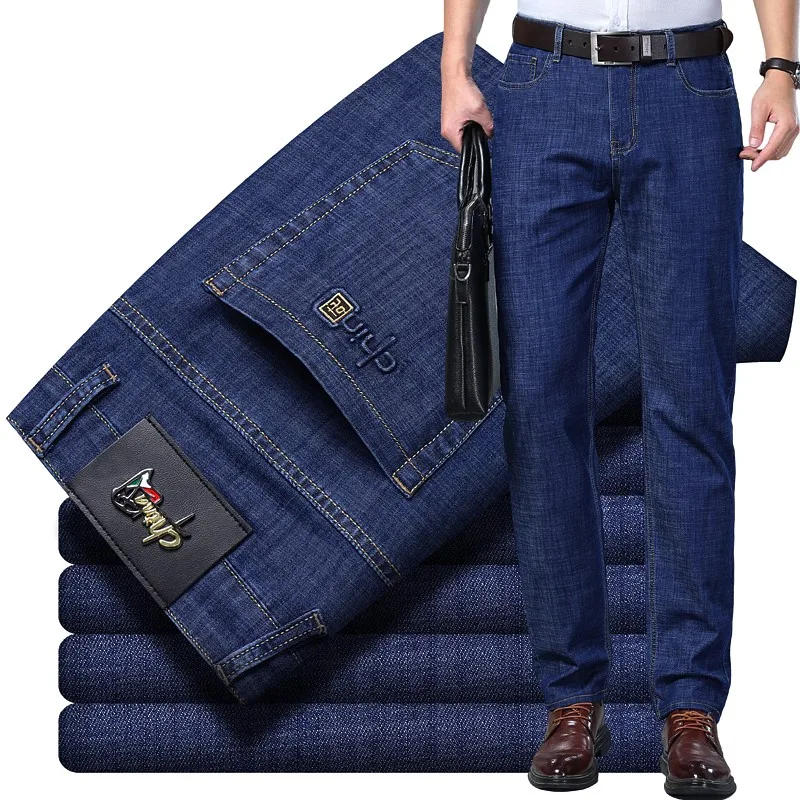 Summer Thin Denim Jeans Men's Straight Business Classic Design Cotton Casual Stretch Comfortable Male Trousers 2
