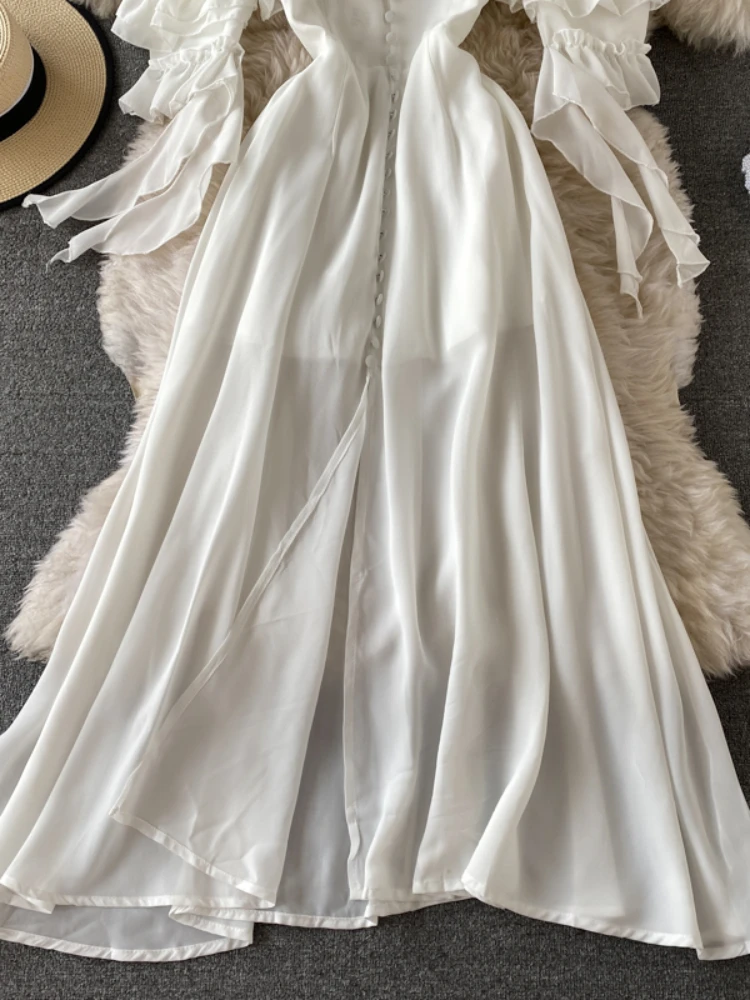 Summer White Long Dress Women Sexy Off Shoulder Strapless Backless Ruffle Beach Dresses Elegant Ladies Maxi Dresses Vintage Robe