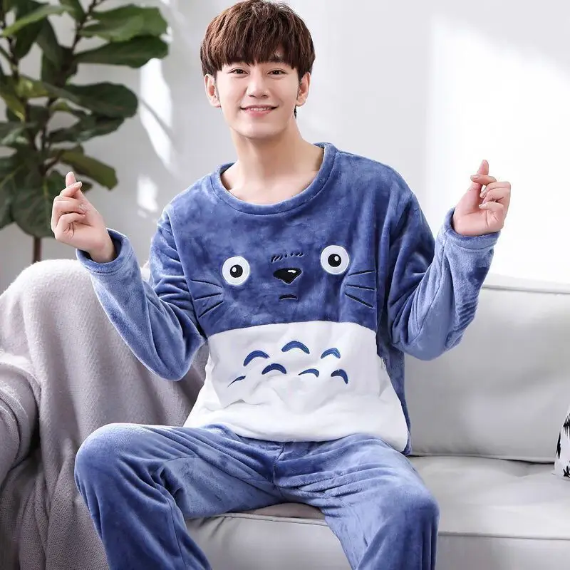Winter Men's Pajamas Homewear Suit Coral Fleece Warm Long-Sleeved Spring Autumn and Winter Models Flannel Homewear pajamas set flannel pajamas set man pajamas set