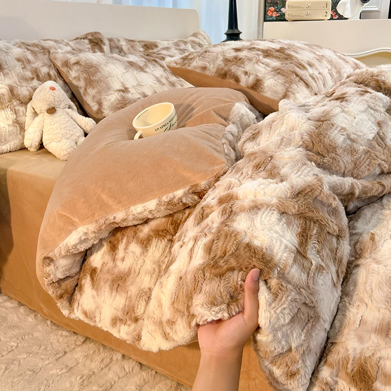 

Super Warm Comfortable Bedding Set For Double Bed Thicken Rabbit Plush Bed Sheet Set Queen/King Size 이불세트 Winter Bedding Bed Set