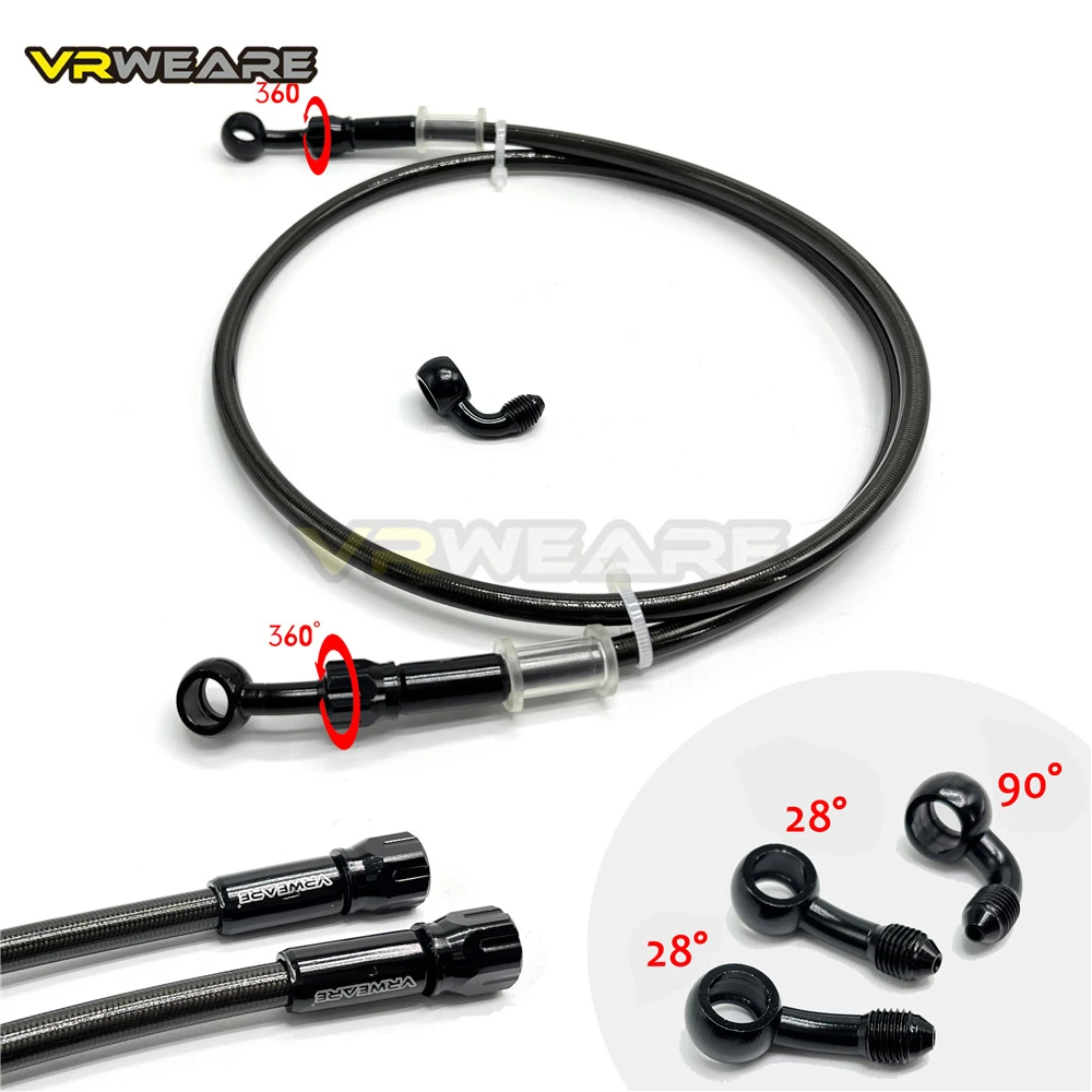 Motorcycle Brake Hose Stainless Steel Braided Brake Line with 360 Degree Rotatable banjo Fit for