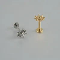 1PC G23 Titanium Cartilage Zircon Sun Round Shape Earrings Stud Internally Threaded Helix Cz Ear Tragus Labret Piercing Jewelry 4