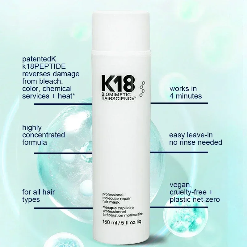 Original K18 Repair Hair Mask Leave-in Molecular Care Regenerated Chemicals Damaged Dry Frizzy 4 Minutes Treatment 150ml hair mask
