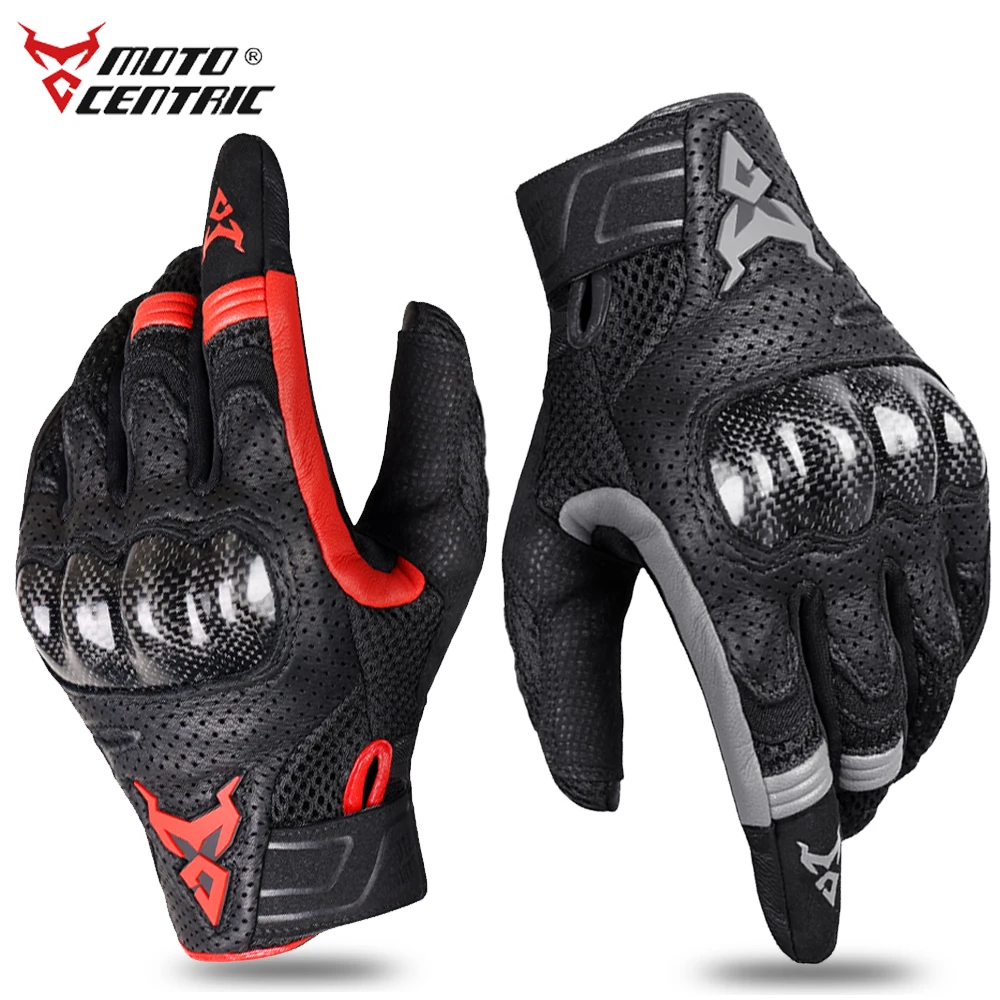 Guantes de cuero para motocicleta MOTOCENTRIC MC-G2202, de fibra de carbono, transpirables, para motocross, con pantalla táctil, unisex