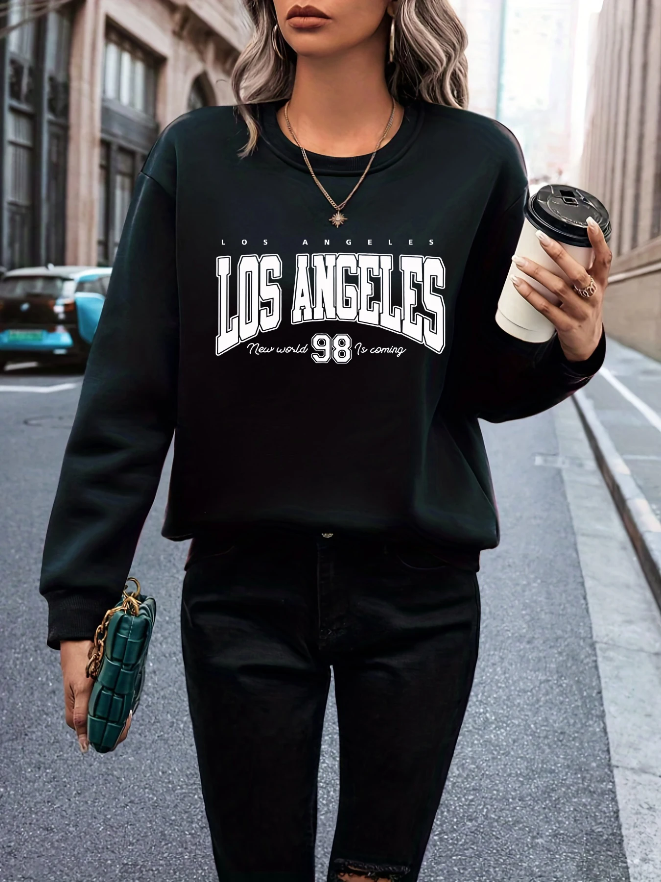 Korean trend women's sweater Los Angeles 98 letters printed women's hoodie long-sleeved O-neck pullover sports fashion clothing 3