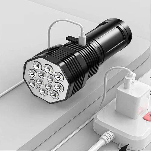강력한 LED 손전등 전술 토치, USB 충전식, 4 가지 모드 방수 램프, 매우 밝은 랜턴, 캠핑 낚시 4