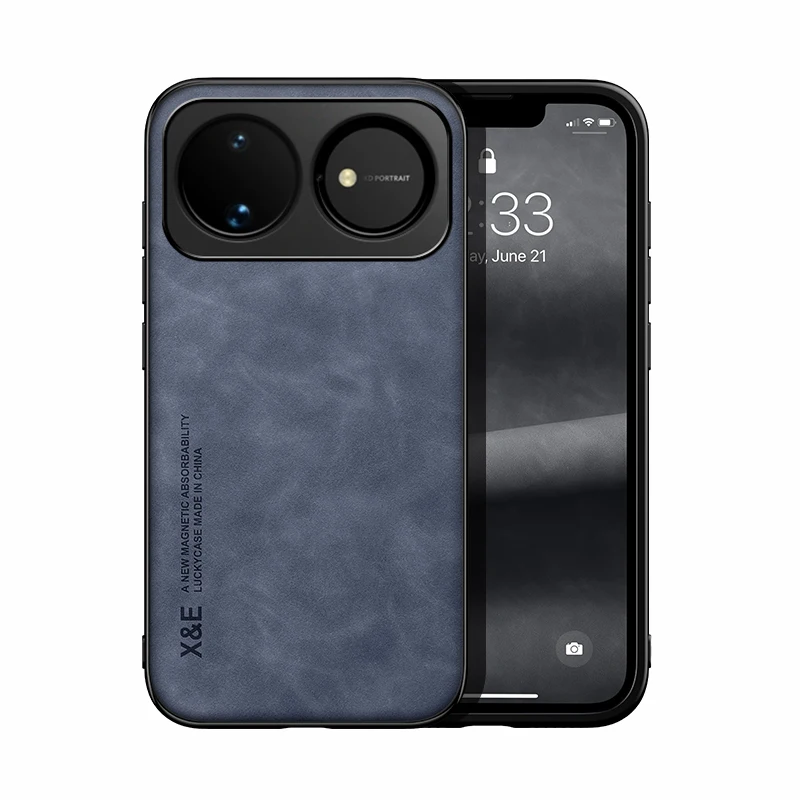 Magnetic Luxury Skin-Feel PU Leather Phone Case with Built-in Metal Plate