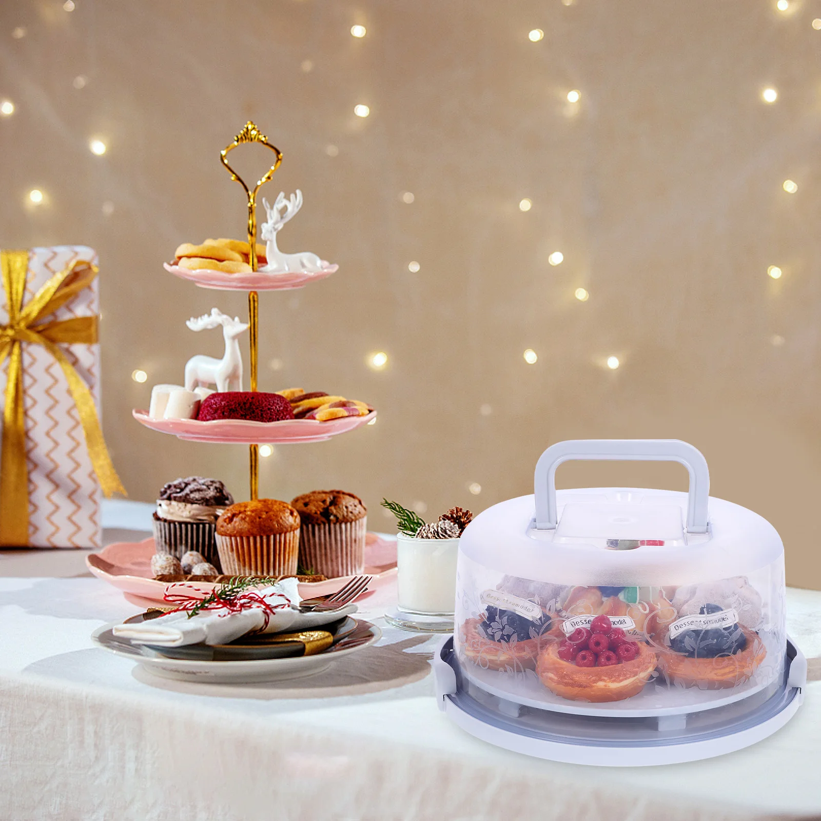 

Cake Boxes Crisper Bakery Round Tray with Lid Portable Carrier Chocolate Packaging Candy Case Food
