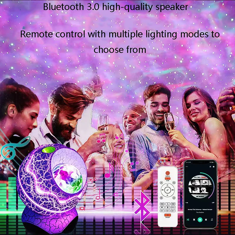 Bluetooth Speaker Portable Light Bulb Crack Dinosaur Egg Bluetooth Starry Sky Projection Light Indoor Water Ripple Laser Portable Light Speaker Atmosphere Nightlight