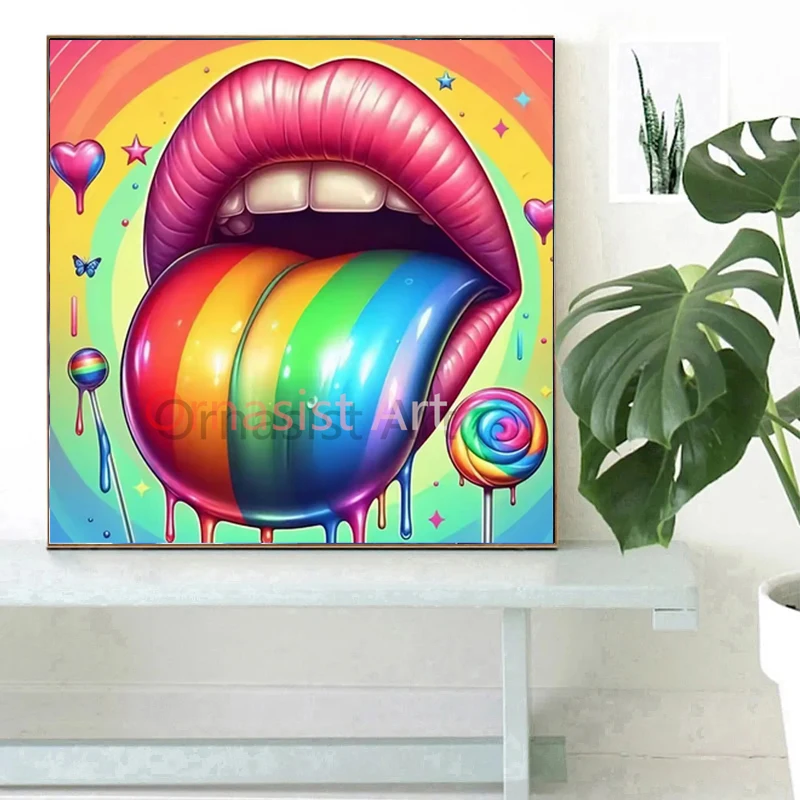 5D DIY Fairy Dust Diamond Mosaic Art Cherry Lip Full Crystal Diamond Painting Rainbow Rainbow Rhinestone Cross Stitch Wall Decor