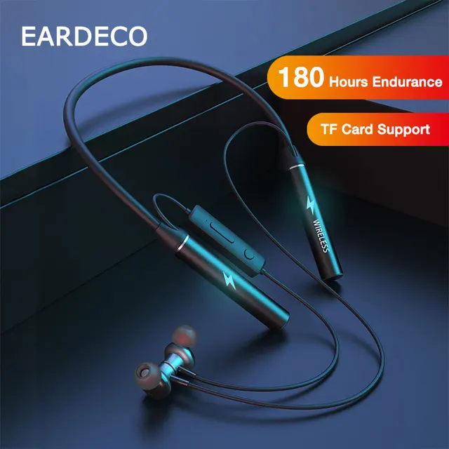 EARDECO 180 Hour Playback Bluetooth Headphones Bass Wireless Headphones Earphones with Mic Stereo Neckband Sport Headset TF Card