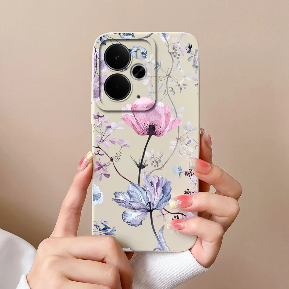 Luxury Floral Print Liquid Silicone Case - High Quality, Anti-Drop, Durable, Anti-Slip Housing