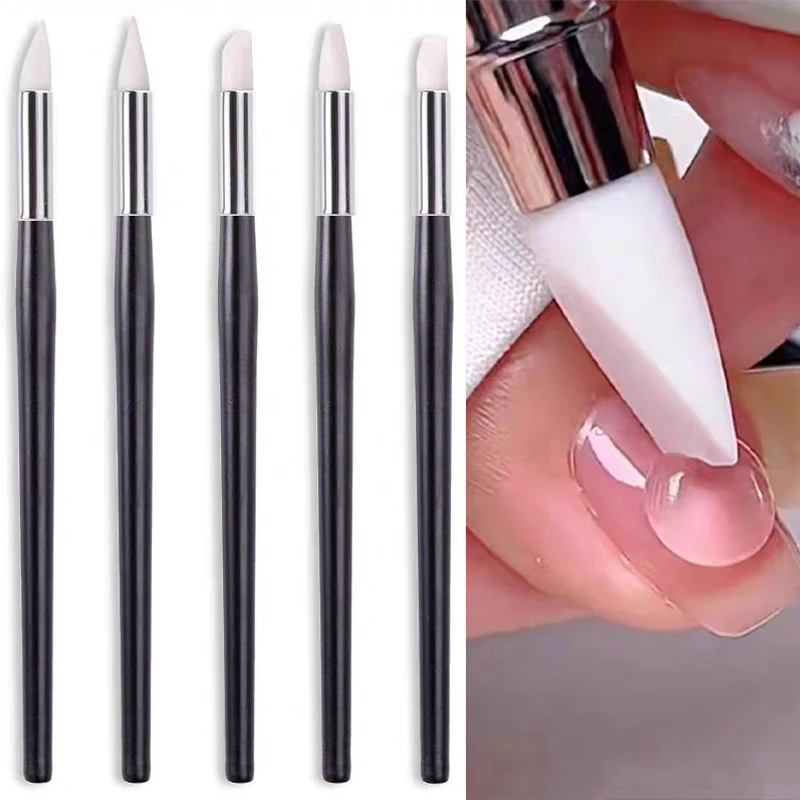 5Pcs Silicone Nail Brush DIY Hollow Pottery Sculpture Tools Nail Art Carving Emboss UV Gel Shaping Pen Dotting Nail Brushes