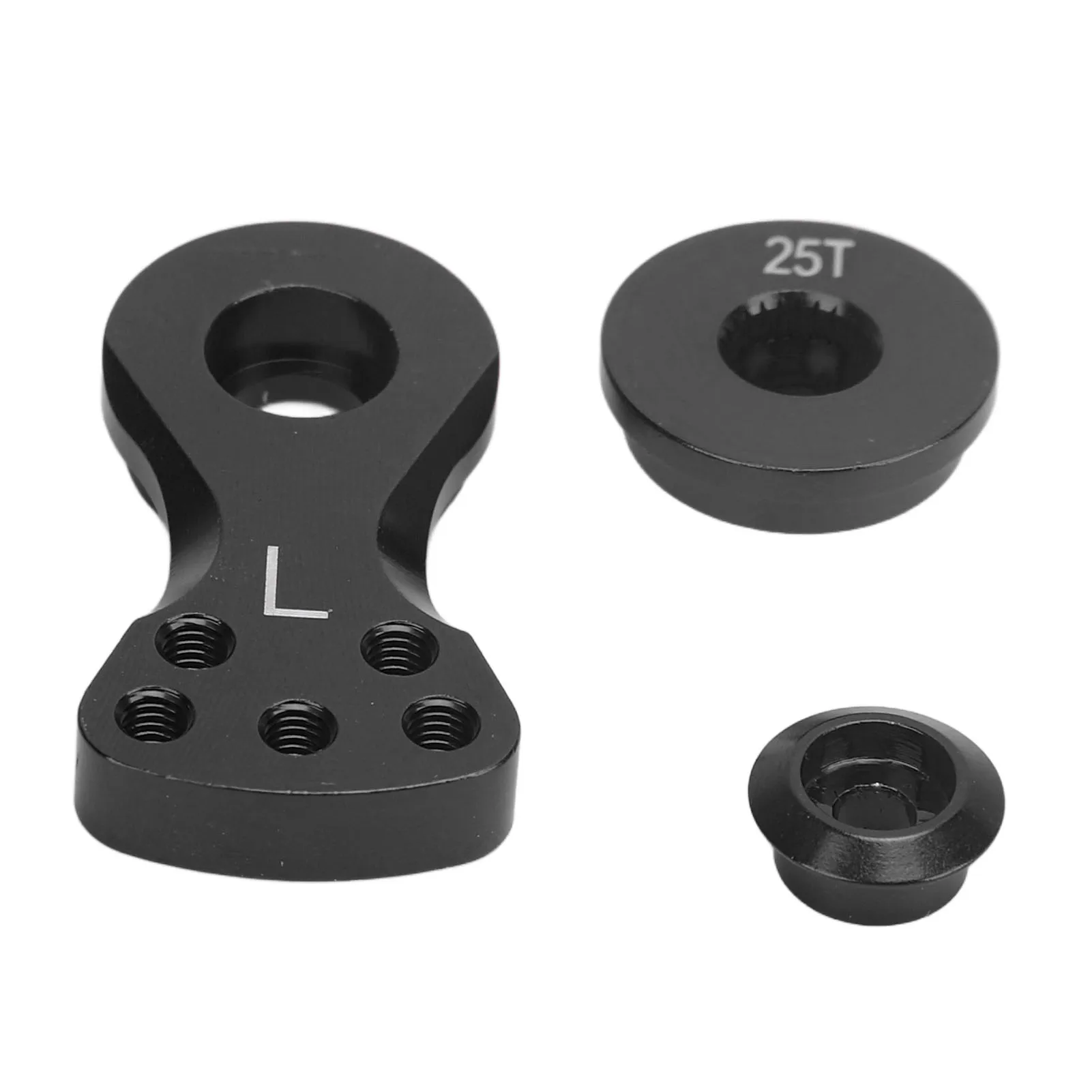 Vue éclatée du bras de servomoteur RC 25T en alliage d'aluminium, montrant les composants et la construction robuste.