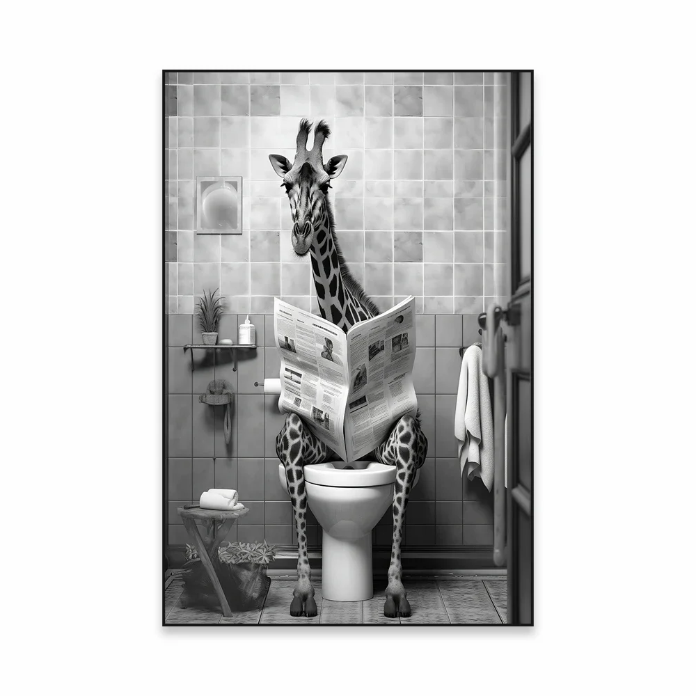 Tableau Déco Alpaga Drôle Pour Toilettes - Encadré Noir Et Blanc, 30,5 X 40,6 Cm - Prêt à Accrocher