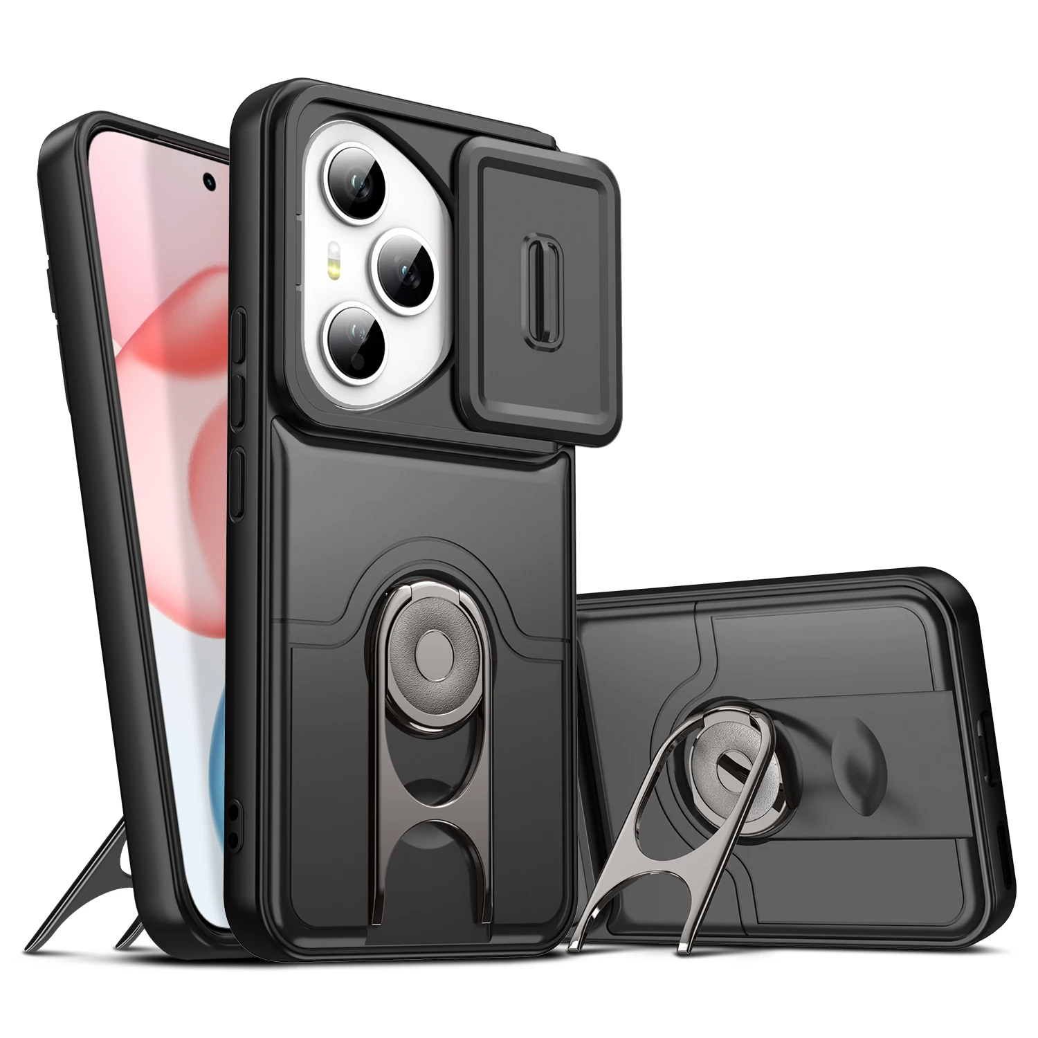 Anti-Drop Slide Lens Cover Case with 360° Rotating Ring Stand and Protective Shell