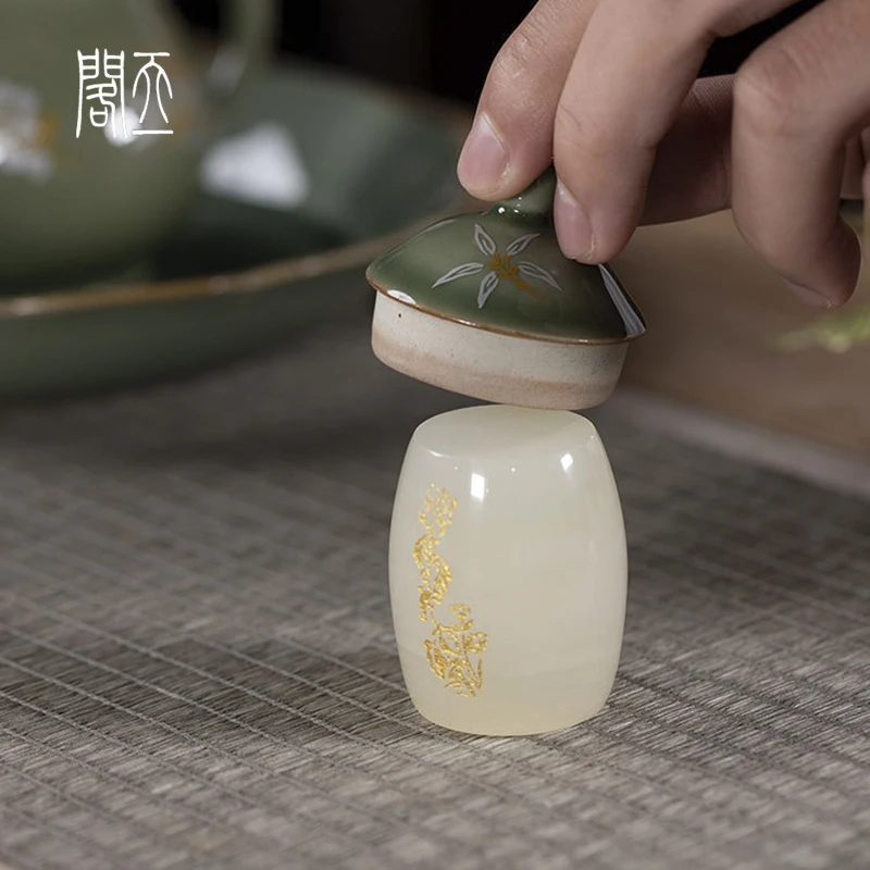 Tiange Jade Tea Pot Cover 티 테이블 장식품 학자 공간 라운드 장난감 차 애완 동물 액세서리 중국 스타일 수제