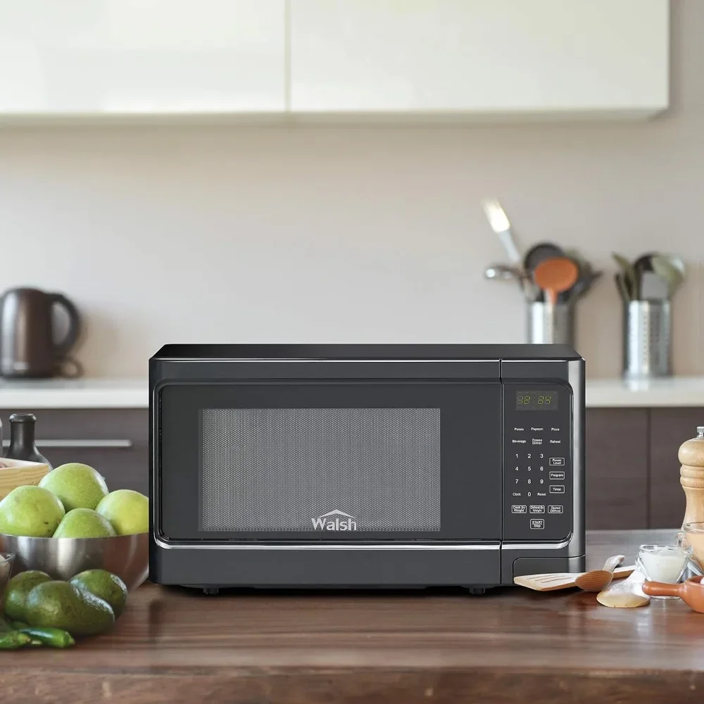 Countertop Microwave Oven 1.1 Cu.Ft/1000W 6 Cooking Programs LED Lighting Push Button Black Kitchen Electric Microvawe Home 2