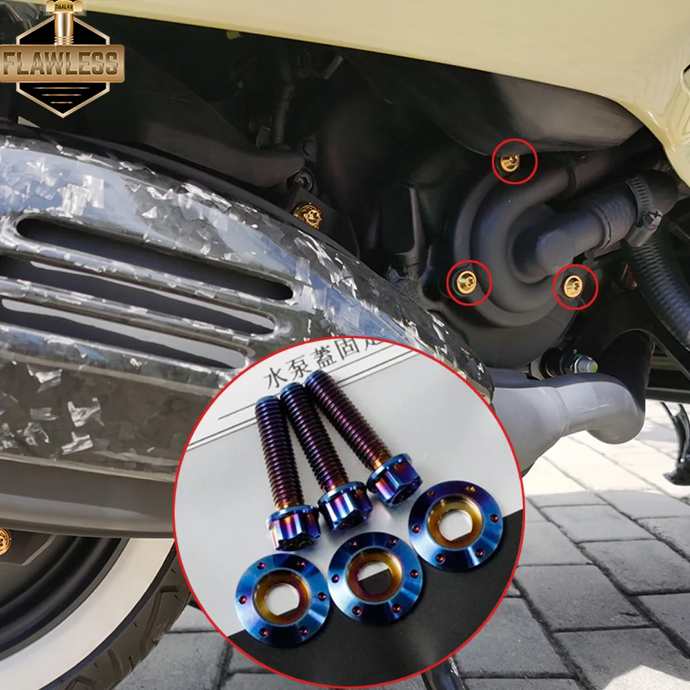 Titanium Bolt Bomba de Água Óleo do Motor Dianteiro e Tampa Traseira Braço Balançado Turn Light Bolts para Vespa Gts 300 Flawlessti-gr5