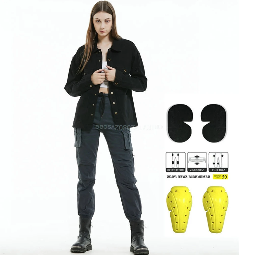 여성용 오토바이 바지 오토바이 라이딩 카고 바지 내마모성 모토 보호 위장 모토..