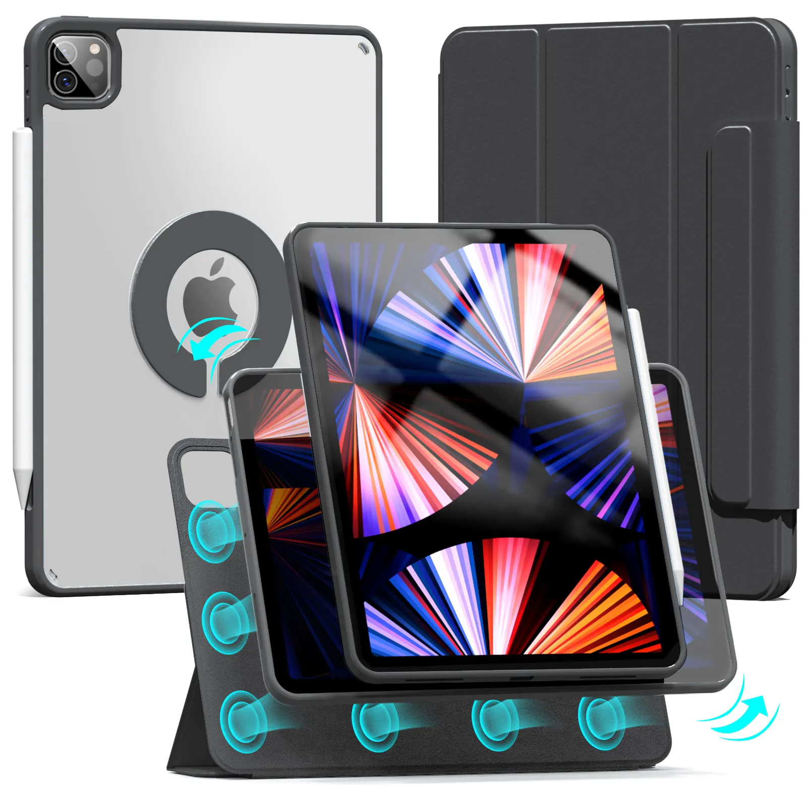 Rotação para Magsafe Magnética Anel Case Ipad Pro 11 12.9 m1 ar 10.9 Mini Destacável Capa Inteligente Folio Lápis de Carregamento 720