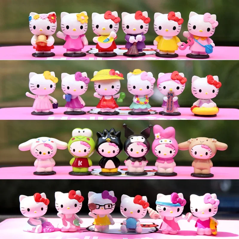 6 Pz/Lotto Hello Kitty My Melody Figure Set 4.5Cm Mini Figurine Cake Topper Forniture Per Feste Compleanno Cartoon Toy Mini Dolls