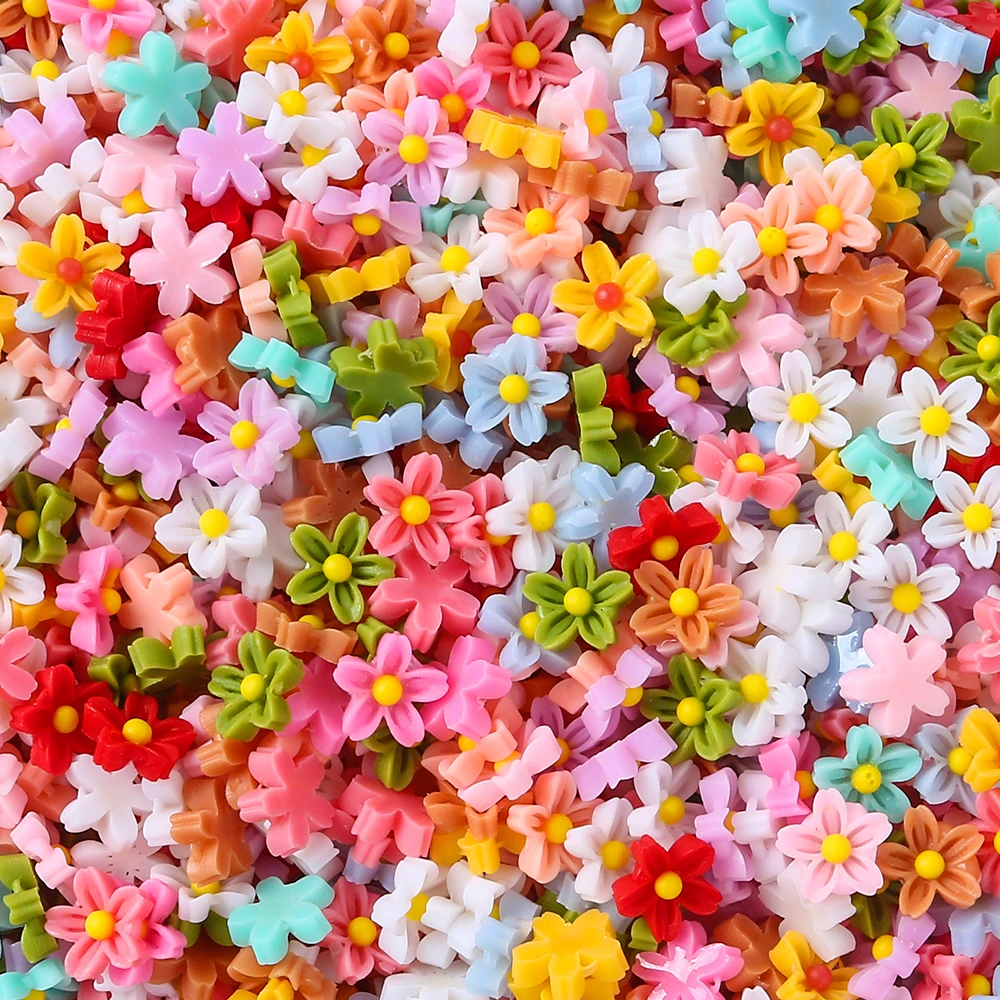 

100pcs 8mm Mini Flowers Nail Art Resin Rhinestones Nail Charms Nail Decor DIY Nails Decoration Materials Accessories