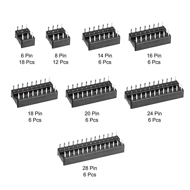 66PCS/Set DIP IC Sockets Adaptor Solder Type Kit 6,8,14,16,18,20,24,28 pins Integrated circuit IC Chip Socket image 3