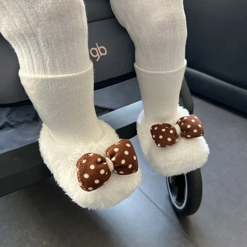 Autumn Winter Newborn Baby First Walker Fleece Warm Sneakers Soft Soled Anti-slip Shoes Toddler Cartoon Floor Socks Kids Boots 2