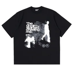 Oversized Men's Cotton Shadow Print Graphic Tee - Harajuku Vintage Streetwear Aesthetic - S (Black)
