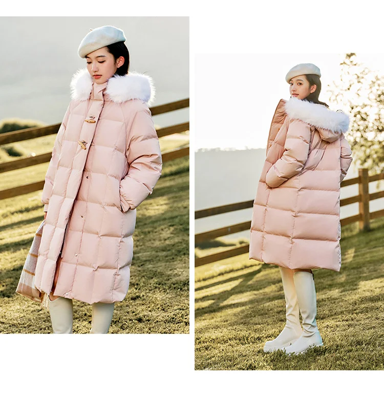 Down Jacket Women Long Length Three-Proof Windproof Loose Winter New Warm Fur Collar Hooded Coat Down Jacket