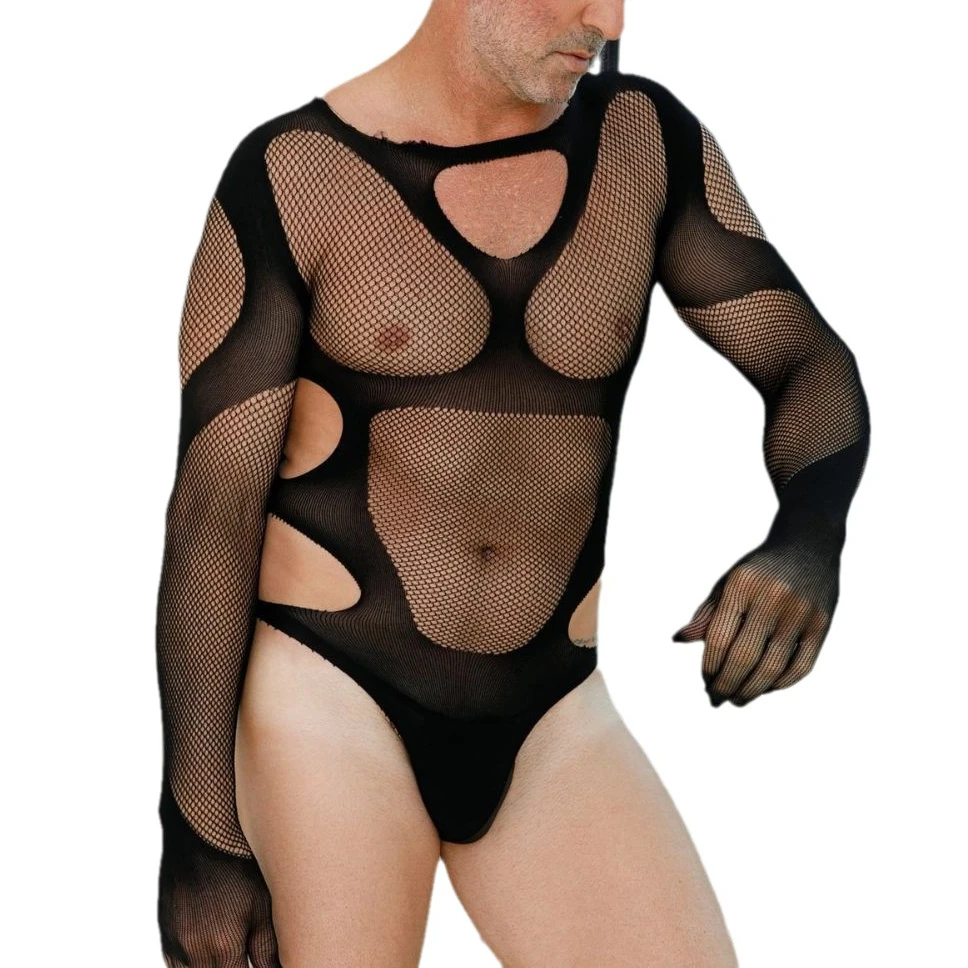 

Finger Lingerie for Men Sexy Underwear Husband Fishnet Bodysuit Long Sleeve Nightgown Erotic Clubwear Ropa interior para hombres