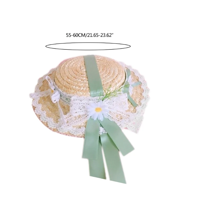 

Women Tea Party Sun Hat Lace Ribbon Small Straw Hats Accessory for Adults Kids