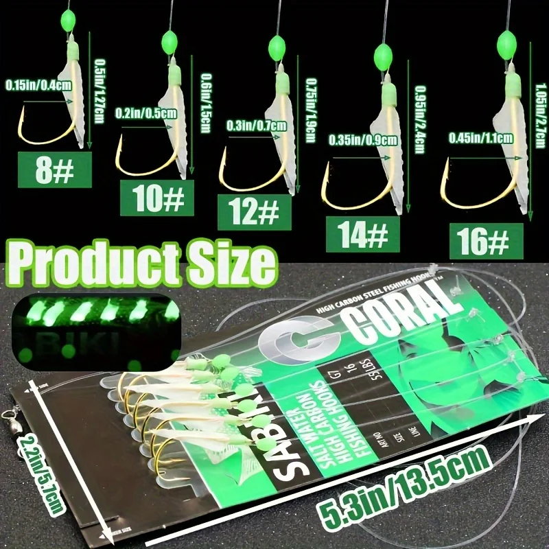 Packs Sabiki Rigs TAKBAS 5/10 - Hameçons carbone pour pêche eau douce et mer avec perles lumineuses