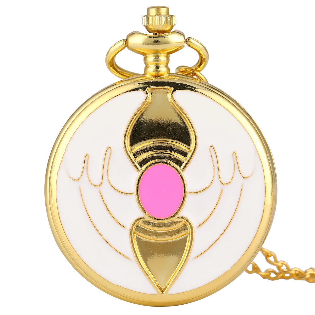 Heart Shaped Pink/Purple/Blue Stone Gold Quartz Necklace Watches Anime Student Girl Gift Elegant Charm Pendant Pocket Clock