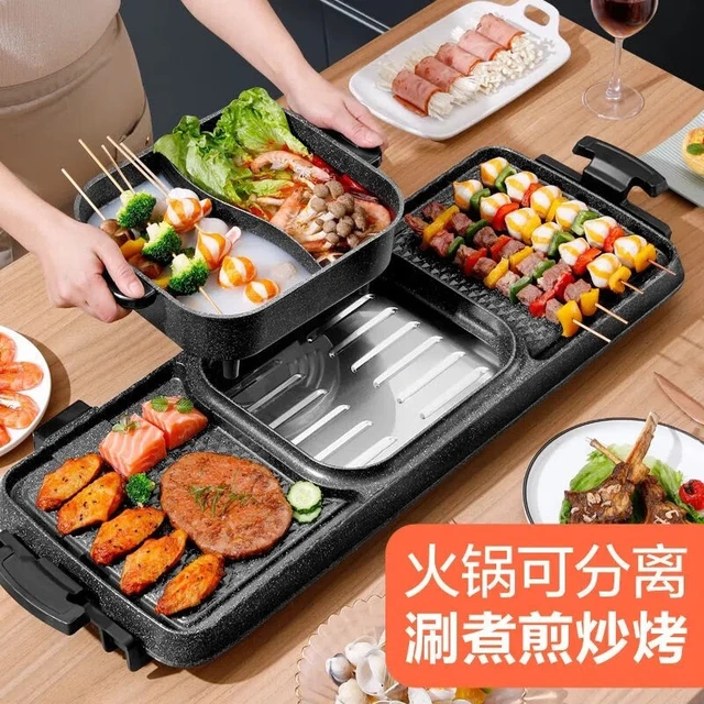 DHJY Shabu Shabu Electric Hot Pot with Divider, Smokeless Hot Pot Grill  with Nonstick Coating Upgraded Electric Grill Hot Pot, for 2-10 People 57.7