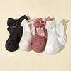 4 Pairs Baby Girl Socks Large Bow Princes Kids Middle Tube Socks Solid Color Spring Autumn Newborn Toddler Cotton Short Socks 1