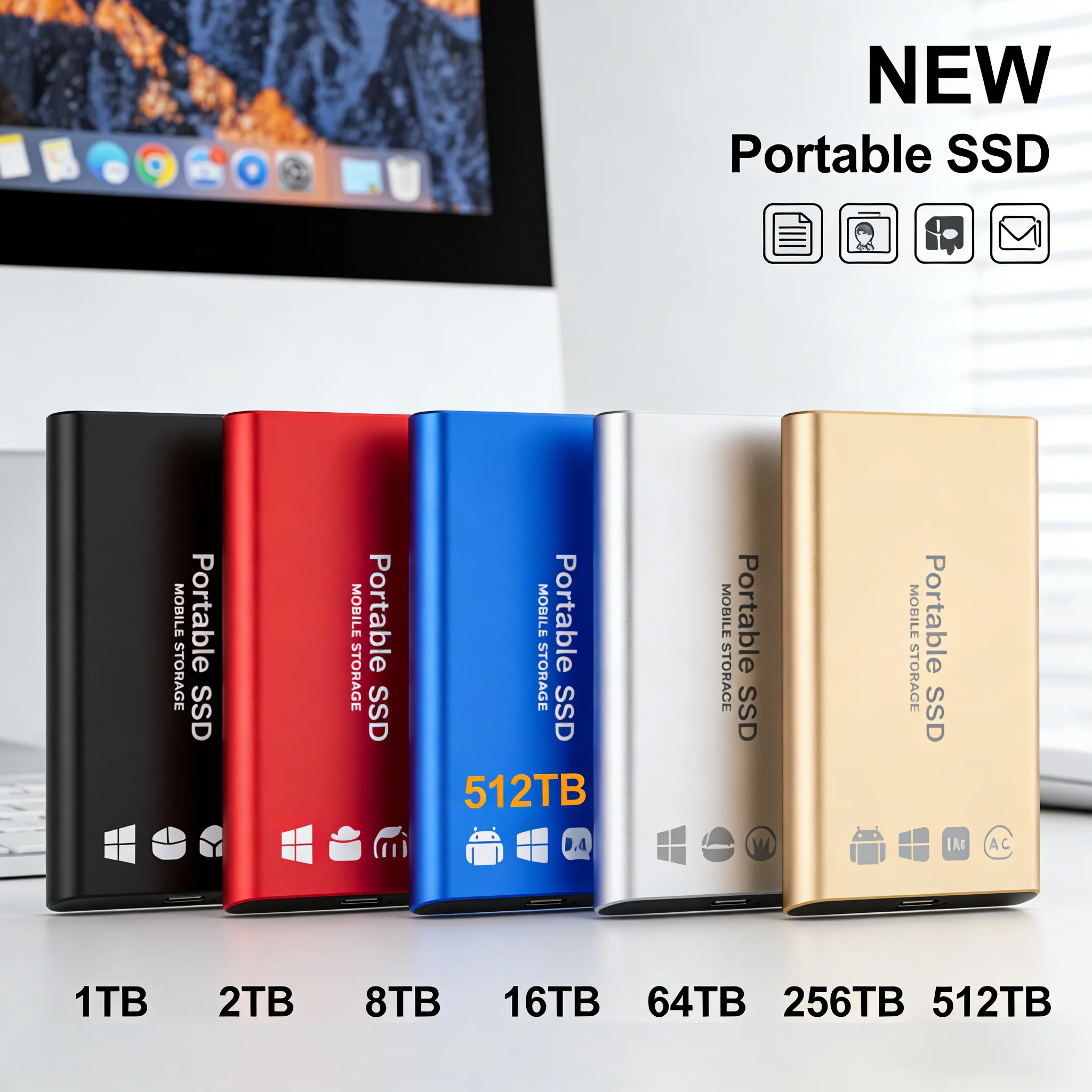 ฮาร์ดดิสก์ภายนอกขนาด 1 TB, ฮาร์ดดิสก์ของแท้ขนาด 2 TB, ฮาร์ดดิสก์ความจุสูง, เหมาะสำหรับแล็ปท็อปและพีซี 1